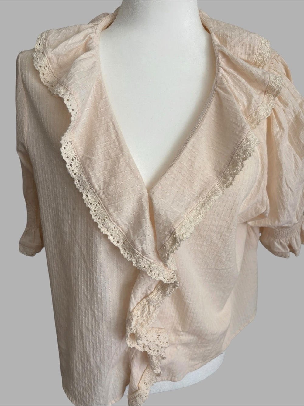 Light Cream Ruffle V-Neck Blouse - Picture 2 of 9
